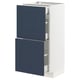 The METOD kitchen unit blue axstad fronts with two drawers, set in a white frame. Its modern, sturdy, and offers ample storage.