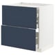 Modern kitchen cabinet with 2 blue drawers, white frame, sleek design, sturdy construction.