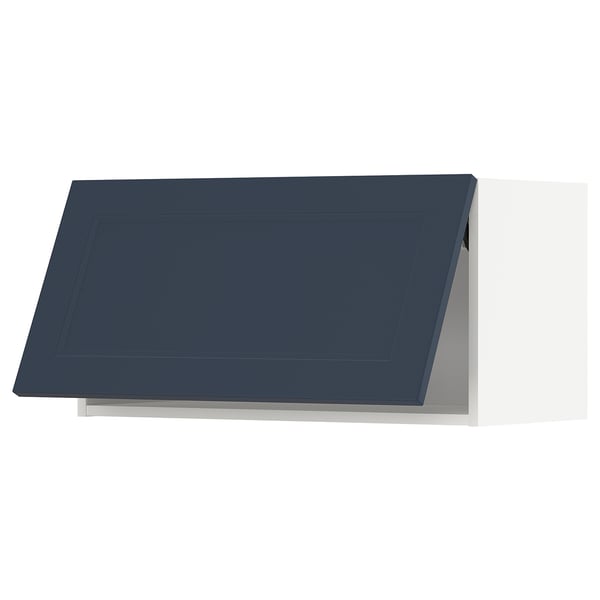 A dark blue kitchen cabinet door, part of the METOD system. It’s modern, rectangular, with a sleek design and smooth surface.