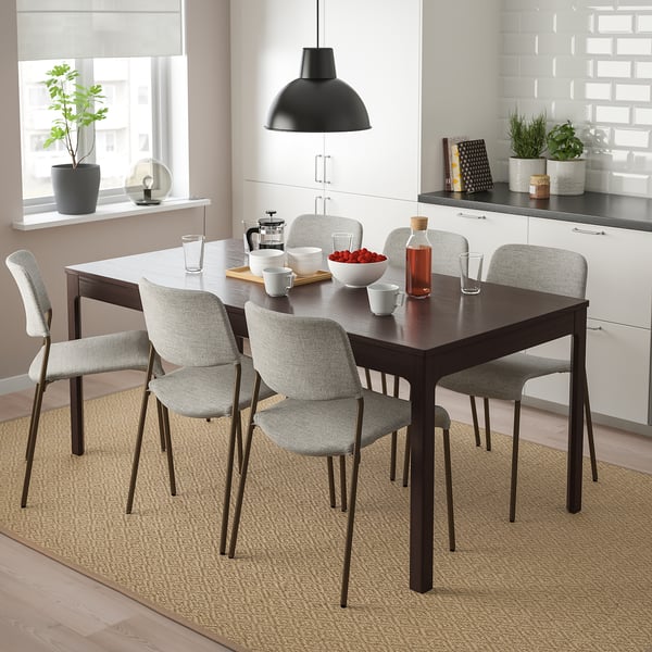 EKEDALEN / UDMUND طاولة و 6 كراسي, بني غامق بني/Viarp بيج/بنّي, ‎180/240 سم‏