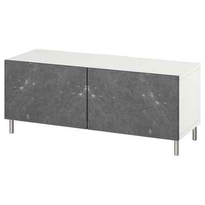 BESTÅ เบสตัว ตู้วางทีวีมีบานปิด, ขาว Bergsviken/Ösarp/ดำ, 120x42x48 ซม.