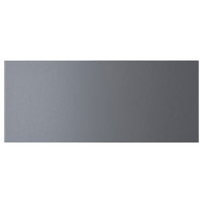 This image shows a rectangular RIKSVIKEN drawer front in brushed dark pewter. Its sleek, metallic, and modern.