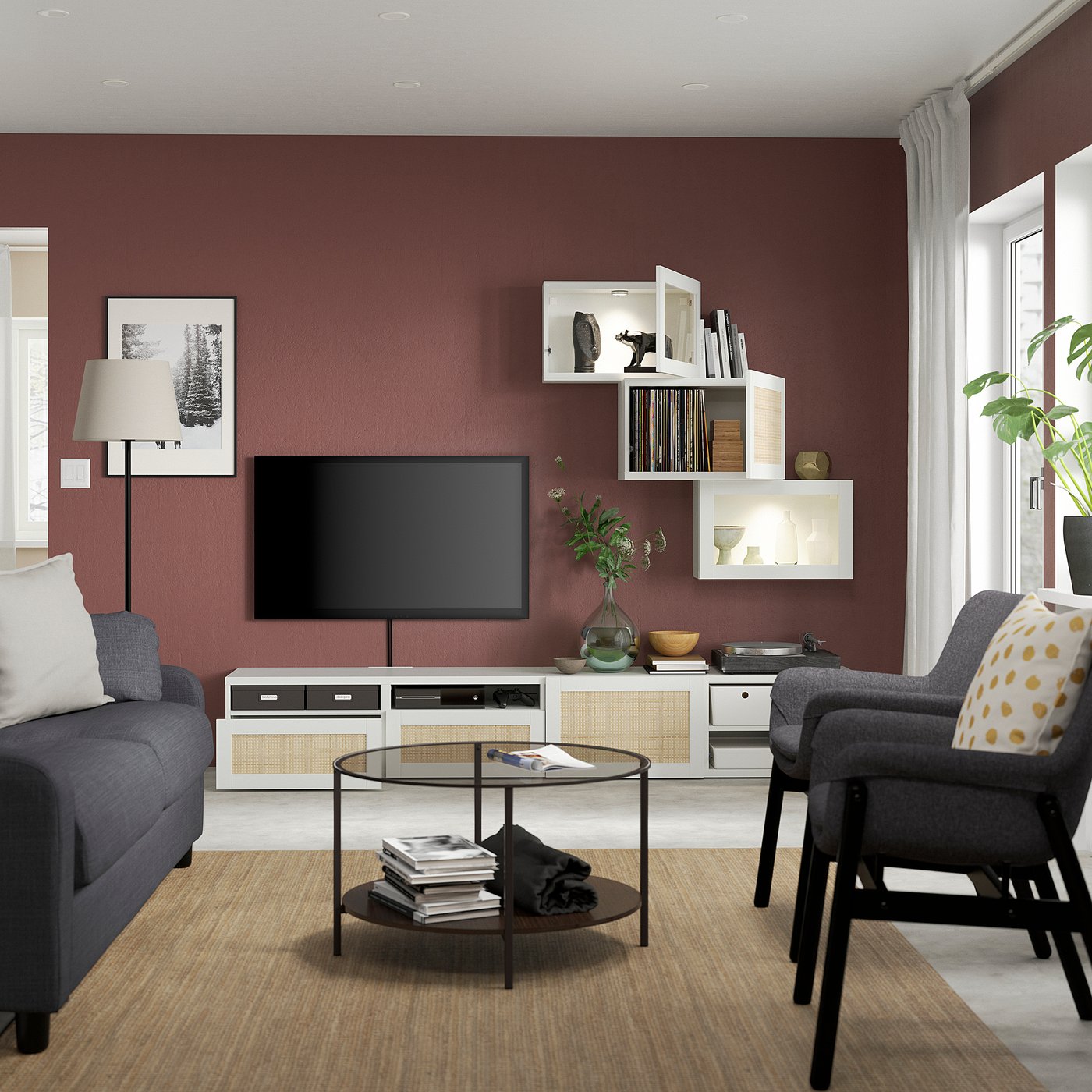 IKEA ベストー テレビボード BESTÅ ベストー テレビボード/ガラス扉, ホワイト/ラップヴィー