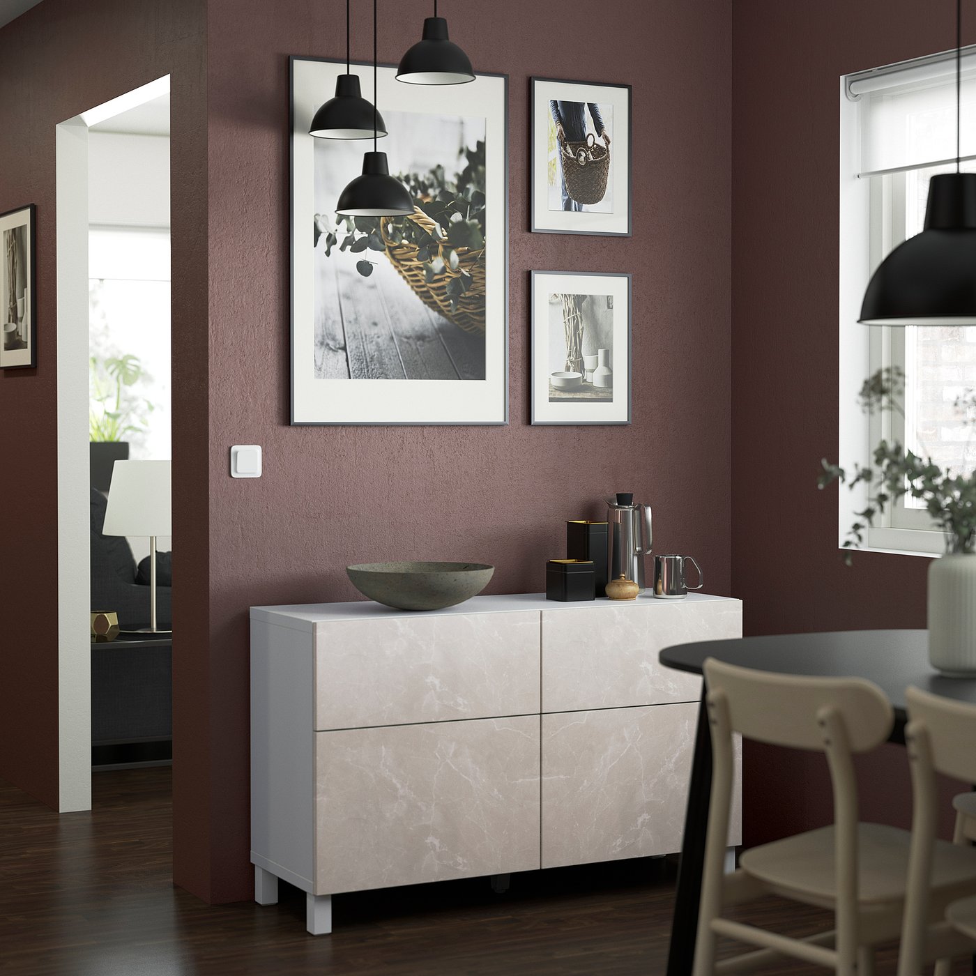 IKEA ベストー（大理石調）ウップレーヴァなし BESTÅ ベストー 収納コンビネーション 扉付, ホワイト ベリス