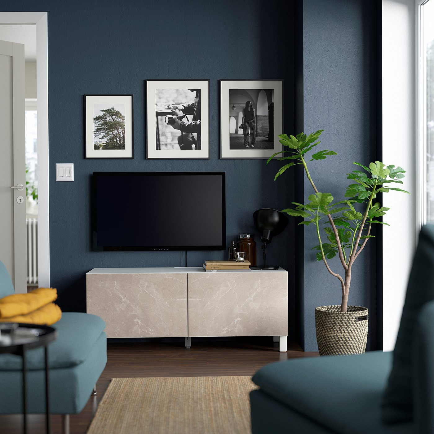 BESTA ベストー 収納コンビネーション テレビ台 120×42×48cm BESTÅ ベストー テレビ台 引き出し付き, ホワイトステインオーク