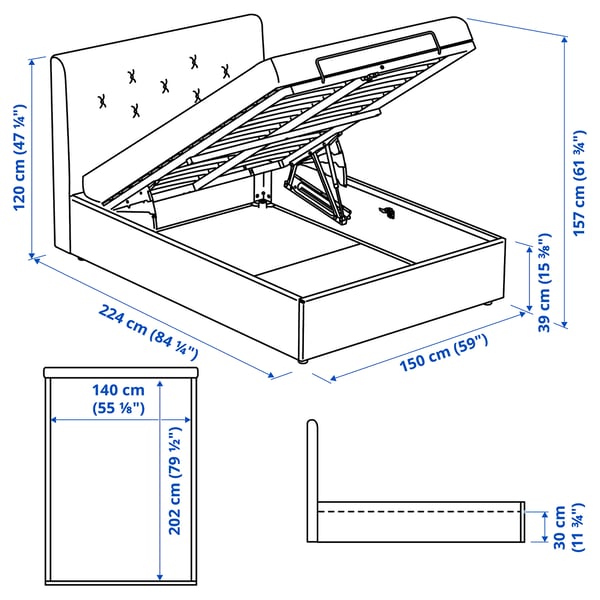 IDANÄS מיטה מרופדת עם אחסון, Naggen בז', ‎140x200 ס"מ‏