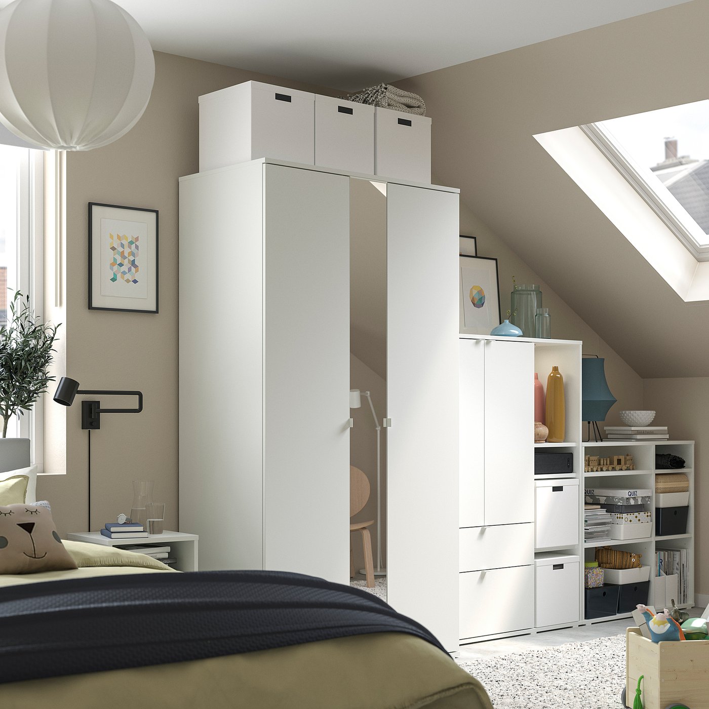 VIHALS ヴィーハルス ワードローブコンビネーション, ホワイト/ミラー