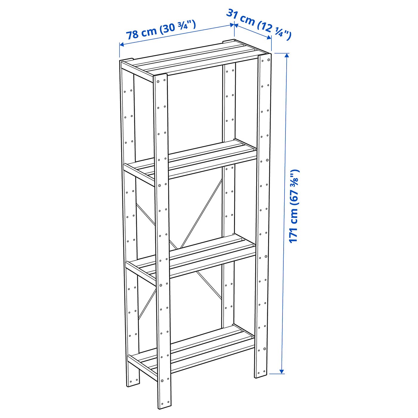 IKEA HEJNE ヘイネ　木製オープンシェルフ 収納棚 HEJNE ヘイネ 1セクション, ソフトウッド, 78x50x171 cm - IKEA
