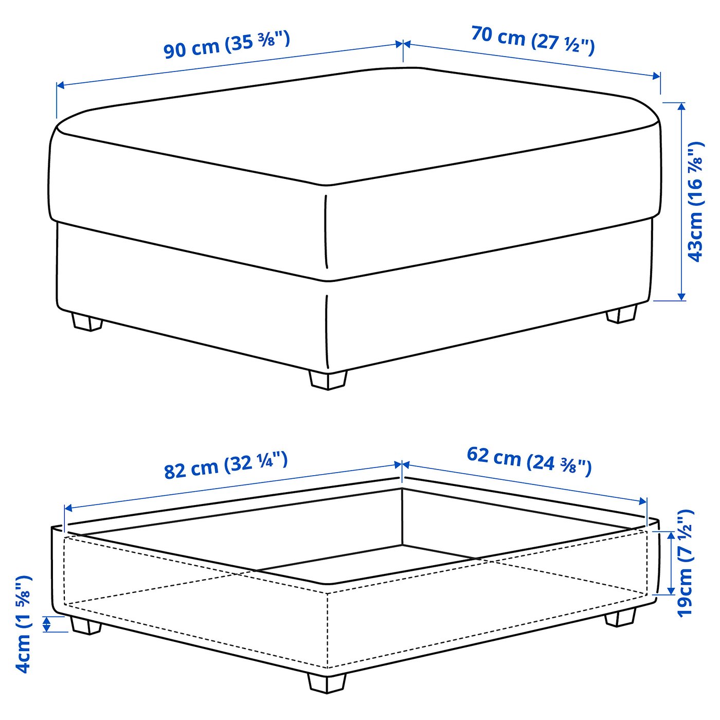 KIVIK シーヴィク オットマン 収納付き, グンナレド ブルー - IKEA