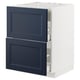 A white METOD kitchen cabinet with blue drawers and a smooth finish.