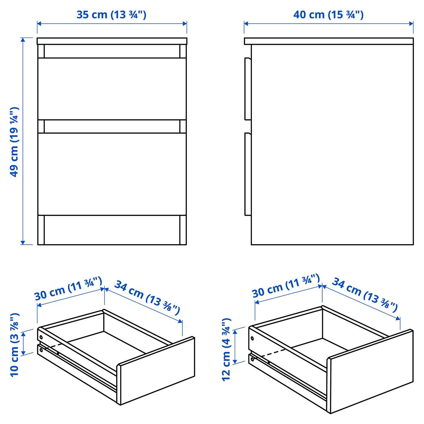 KULLEN クレン チェスト（引き出し×2）, ホワイト, 35x49 cm - IKEA