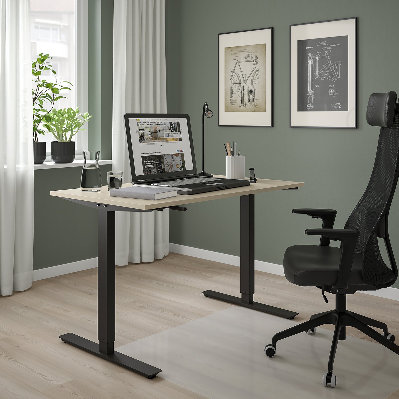 IKEA スカルスタ/トロッテン 昇降式デスク(120×70) TROTTEN トロッテン デスク 昇降式, ベージュ/チャコール