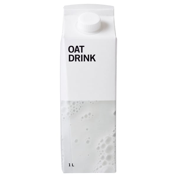 Een wit karton van haverdrank, geëtiketteerd haverdrank in zwarte tekst, met een dop bovenaan, rechtdoor getoond.