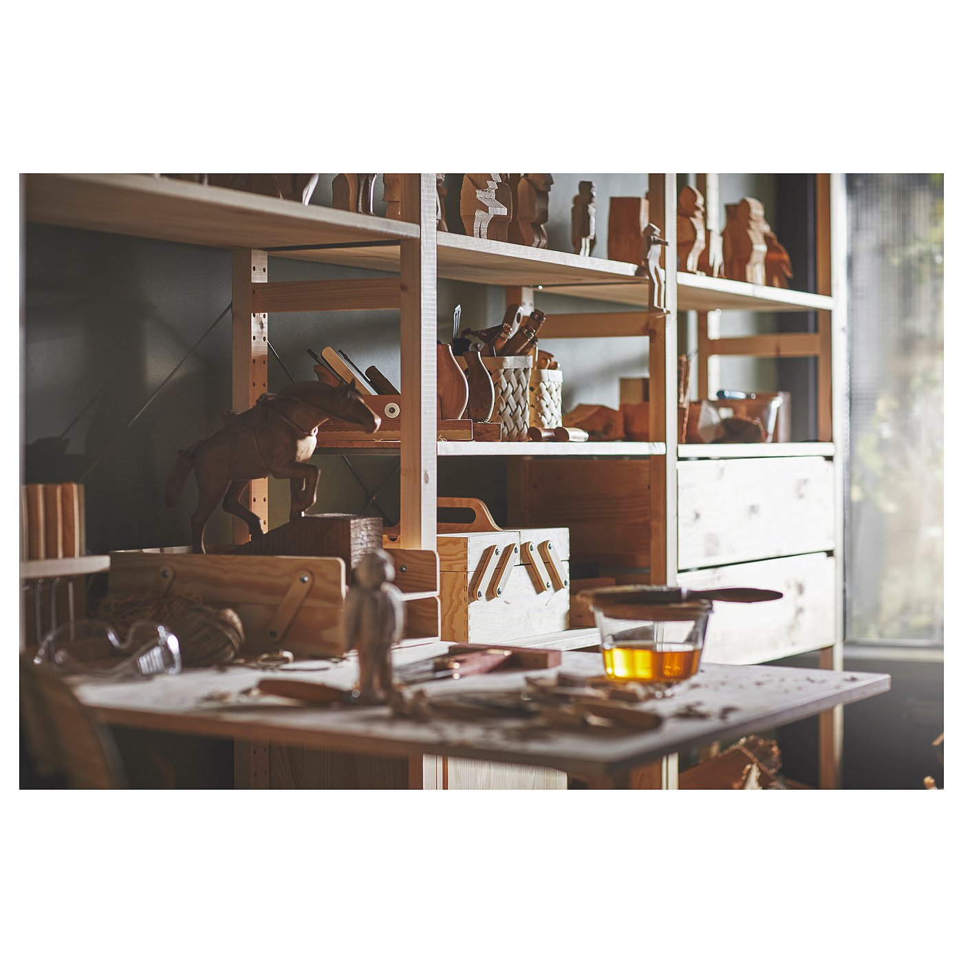 IKEA イケア イーヴァル シェルフ 引き出し IVAR イーヴァル 1セクション, パイン材/棚板5枚付き 引き出し2段付き