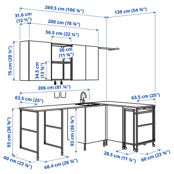 ENHET Комбинация для домашней прачечной, белый, 269.5x139x63.5 см