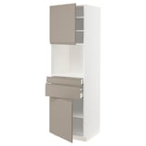 METOD メトード / MAXIMERA マキシメーラ ハイキャビネット 電子レンジ用 引き出し2個/扉2枚付き, ホワイト/ウップローヴ マットダークベージュ, 60x60x200 cm