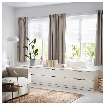 VILBORG ヴィルボリ ドレープカーテン 1組, ダークグレーベージュ/ヘディングテープ付き, 145x135 cm