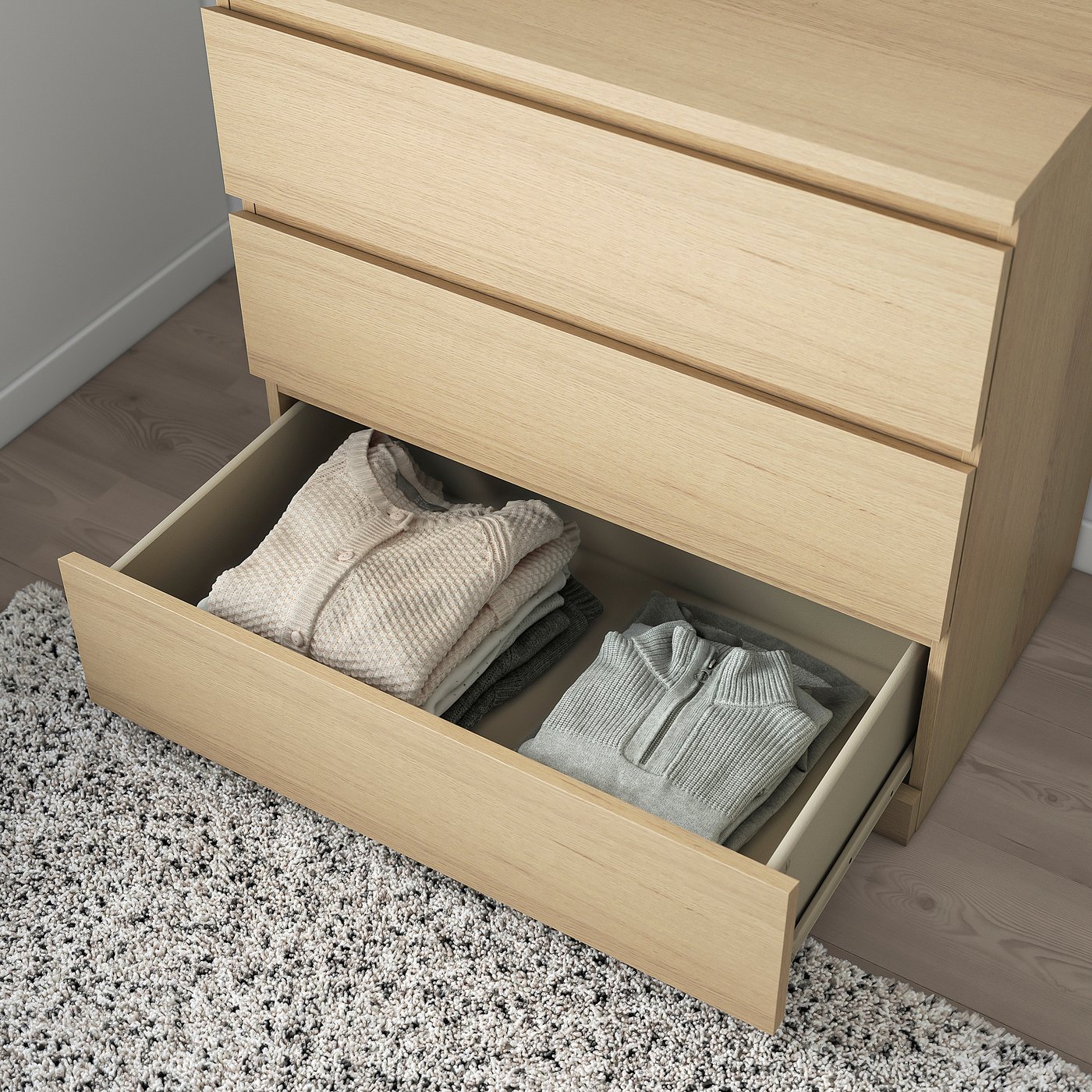 MALM マルム チェスト（引き出し×3）, ホワイトステインオーク材