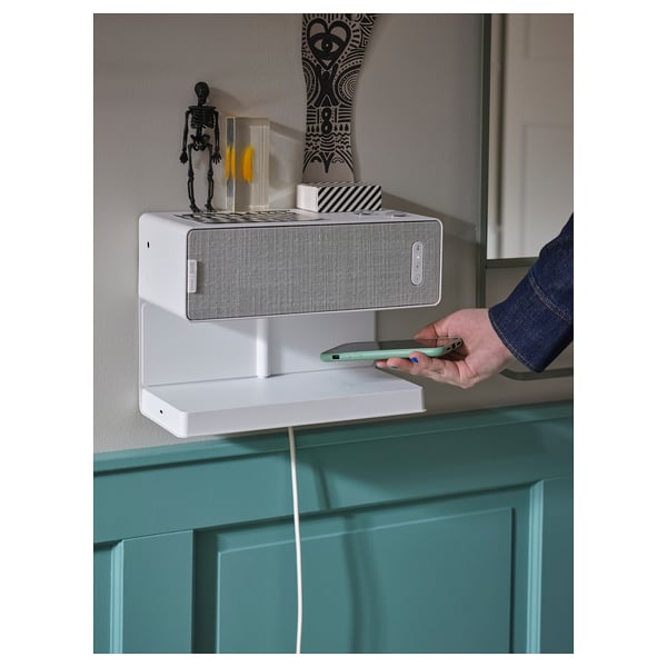 SYMFONISK رف مع شاحن لاسلكي, أبيض