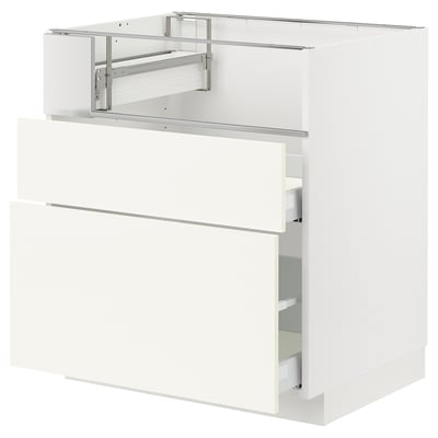 METOD メトード / MAXIMERA マキシメーラ ベースキャビネット コンロ/フィッシュグリル/引き出し2個, ホワイト/ヴァルステナ ホワイト, 75x60x80 cm