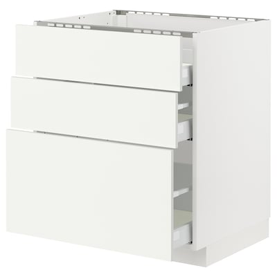 METOD メトード / MAXIMERA マキシメーラ ベースキャビネット コンロ用/引き出し前部3枚/引き出し3個, ホワイト/ヴァルステナ ホワイト, 75x60x80 cm