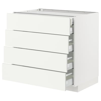 METOD メトード / MAXIMERA マキシメーラ ベースキャビネット 引き出し前部4/引き出し低2/引き出し中3, ホワイト/ヴァルステナ ホワイト, 90x60x80 cm