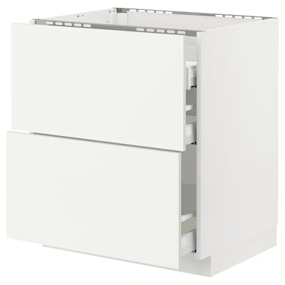 METOD メトード / MAXIMERA マキシメーラ ベースキャビネット コンロ用/引き出し前部2枚/引き出し3個, ホワイト/ヴァルステナ ホワイト, 75x60x80 cm
