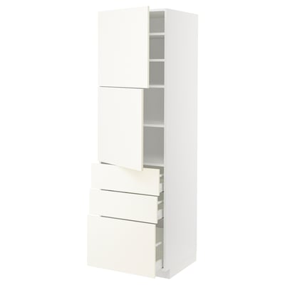 METOD メトード / MAXIMERA マキシメーラ ハイキャビネット 扉2枚＋引き出し3個付き, ホワイト/ヴァルステナ ホワイト, 60x60x200 cm