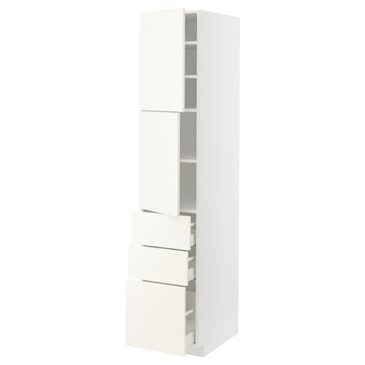 METOD メトード / MAXIMERA マキシメーラ ハイキャビネット 扉2枚＋引き出し3個付き, ホワイト/ヴァルステナ ホワイト, 40x60x200 cm