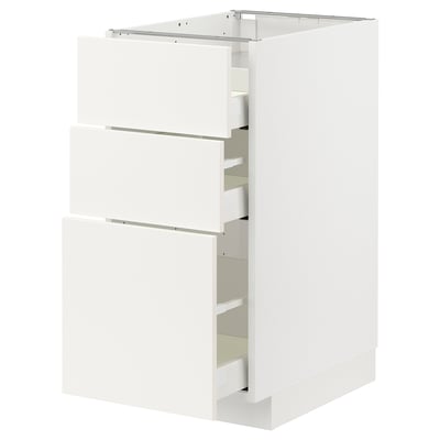 METOD メトード / MAXIMERA マキシメーラ ベースキャビネット コンロ用/引き出し前部3枚/引き出し3個, ホワイト/ヴァルステナ ホワイト, 40x60x80 cm