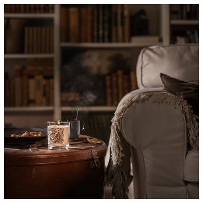 GLANSLIND กลอนสลินด์ เทียนหอมในถ้วยแก้ว, สโมกกี้วานิลลา/ไลท์เบจ, 45 ชม.