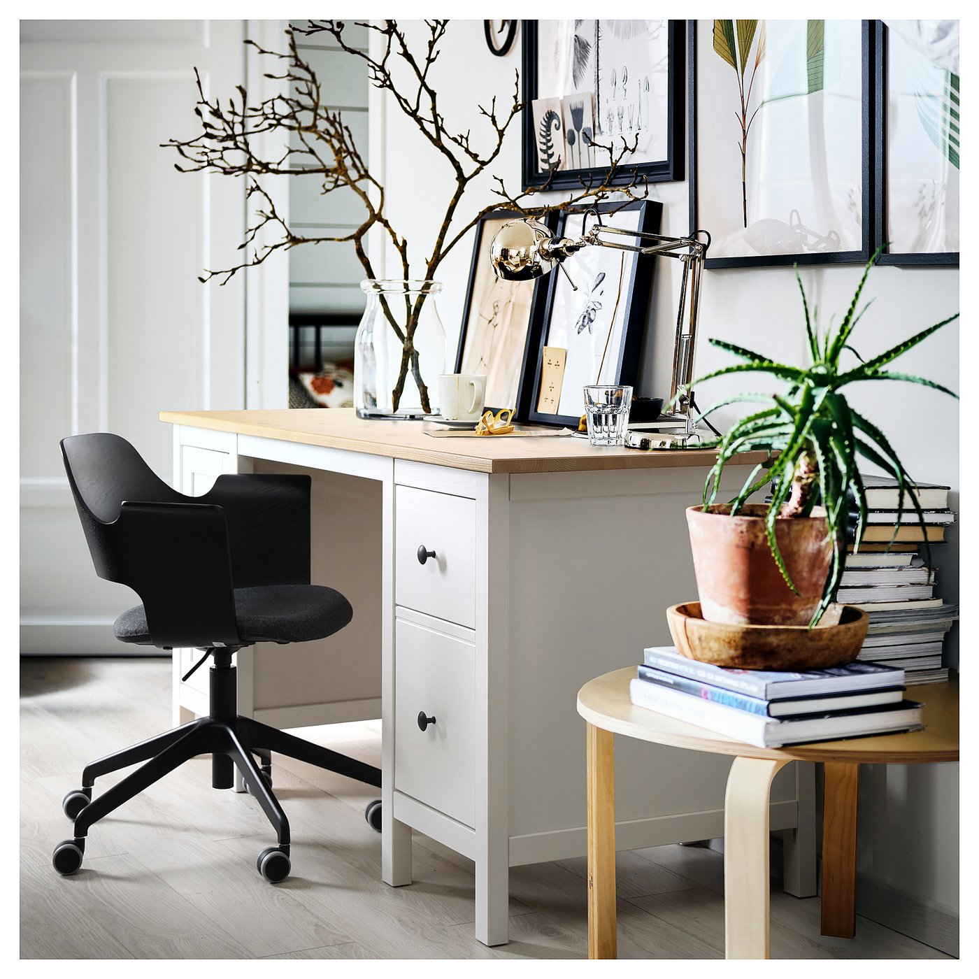 HEMNES ヘムネス デスク, ホワイトステイン/ライトブラウン