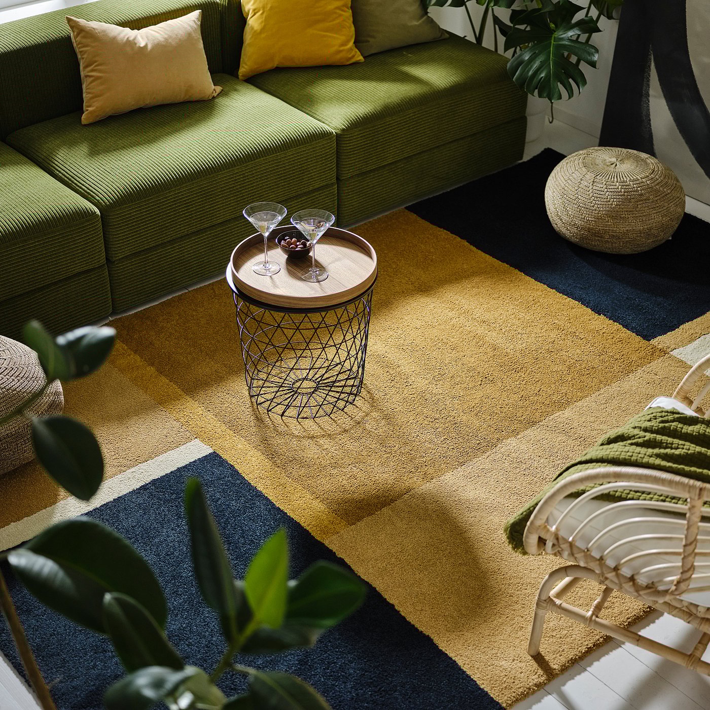 IKEA - IKEA ラグ SKRIFTSPRÅK スクリフトスプローク ラグ パイル短, イエロー