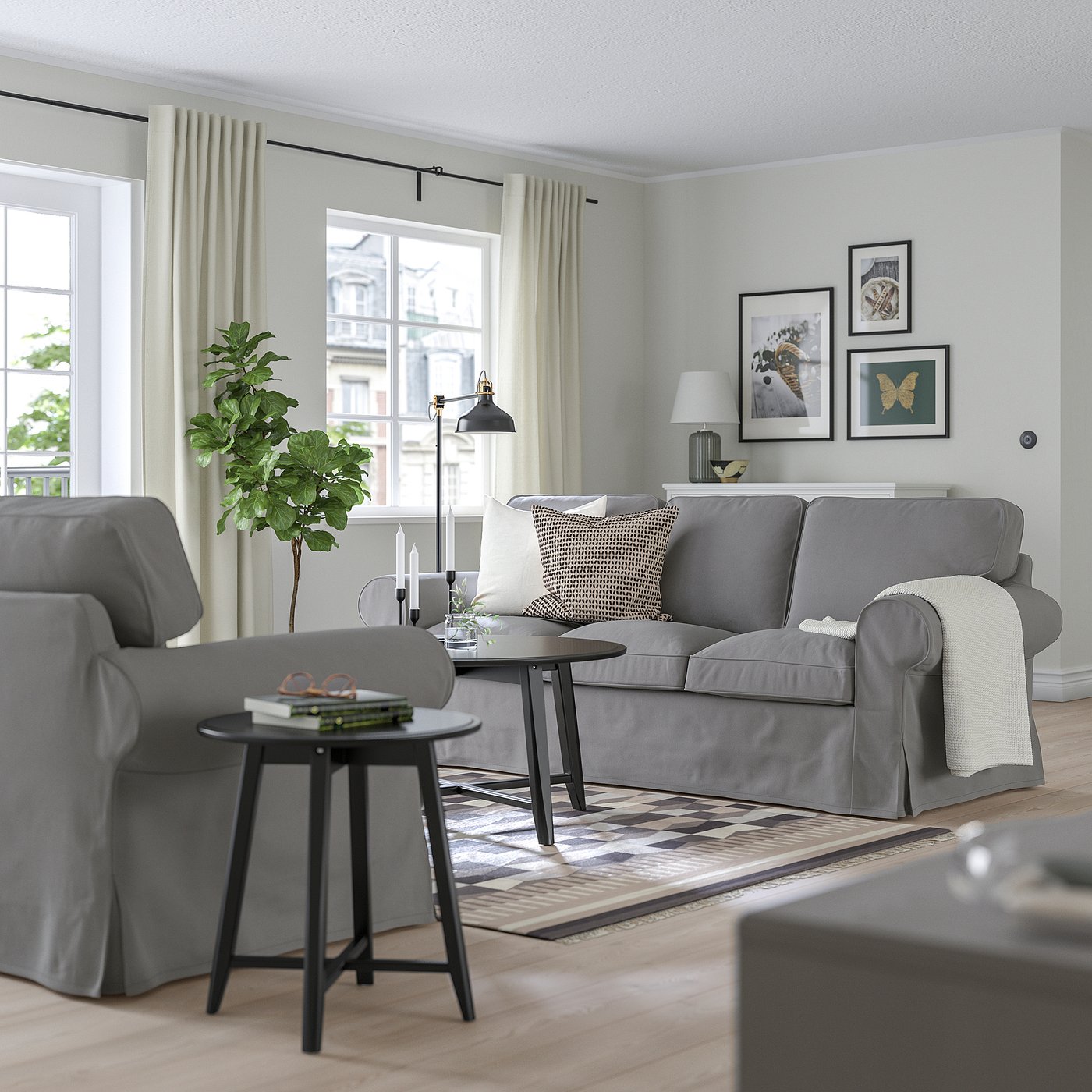 イケアIKEAエークトルプソファ EKTORP エークトルプ 3人掛けソファ, ハーケボ ダークグレー - IKEA