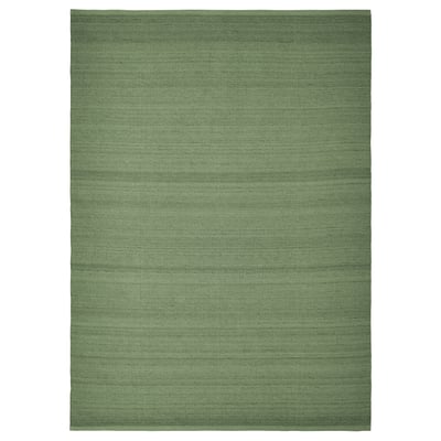 TIDTABELL rug, green, rectangular, plain weave, 100% wool surface, cotton base.