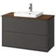 HAVBÄCK grey bathroom vanity, wooden top, square sink, modern design.