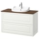 TÄNNFORSEN white bathroom vanity with wooden top, chrome faucet, classic design.