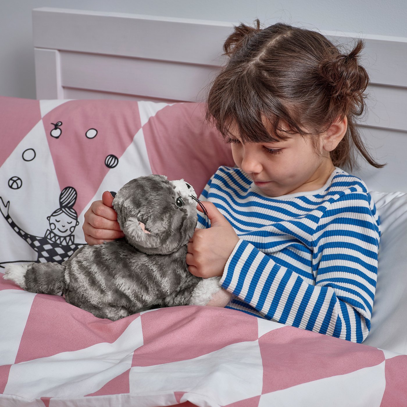 IKEA ねこ　ぬいぐるみ　セット LILLEPLUTT リレプルット ぬいぐるみ, ネコ グレー/ホワイト - IKEA