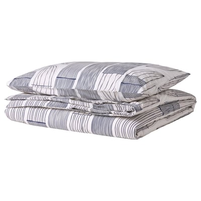 BERGKORSÖRT غطاء لحاف و غطاء مخدة, أبيض/رمادي, 150x200/50x80 سم