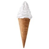 Ice cream cone: crispy waffle cone filled with soft, creamy vanilla ice cream. Simple and delicious treat.