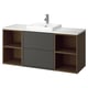 Havbaeck, dark gray bathroom vanity unit with open and closed storage, marble top, white sink.