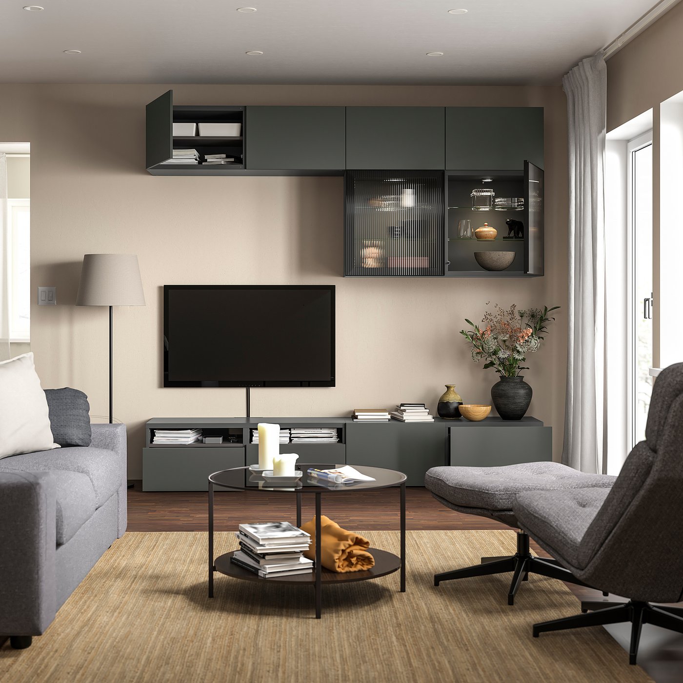 IKEA BESTÅ(ベストー)　テレビボード BESTÅ ベストー テレビボード/ガラス扉, ダークグレー ラップヴィー