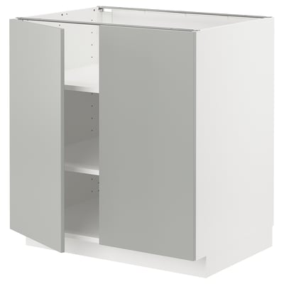 METOD เมท็อด ตู้พื้นบานคู่+ชั้นวาง, ขาว/ฮาฟสตอร์ป เทาอ่อน, 80x60x80 ซม.