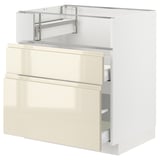 METOD メトード / MAXIMERA マキシメーラ ベースキャビネット コンロ/フィッシュグリル/引き出し2用, ホワイト/ヴォックストルプ ハイグロスライトベージュ, 75x60x80 cm