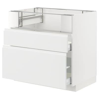 METOD メトード / MAXIMERA マキシメーラ ベースキャビネット コンロ/フィッシュグリル/引き出し2用, ホワイト/ヴォックストルプ マットホワイト, 90x60x80 cm