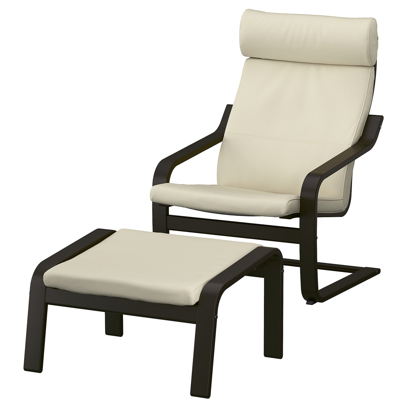 IKEA ポエング パーソナルチェア オットマン ブラックブラウン 全染銀面牛革 POÄNG ポエング パーソナルチェア＆オットマン, ブラウン