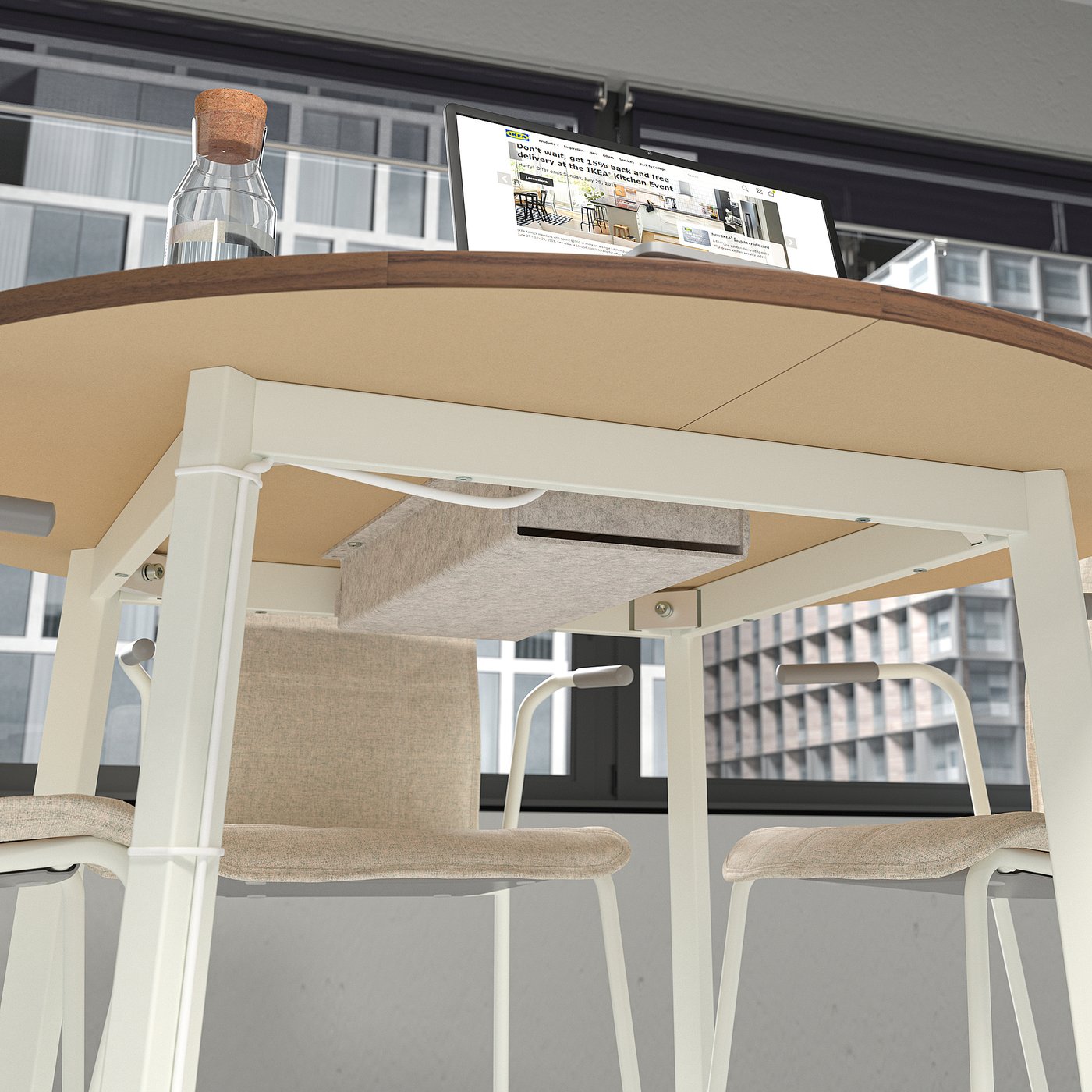 水色天板のテーブル　スチール　モダンデザイン　ＨＡＹ好きにも　IKEA オールド マルケイ木工 ダイニングテーブル「M-CRAFT dual デュアル」円形