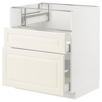 METOD メトード / MAXIMERA マキシメーラ ベースキャビネット コンロ/フィッシュグリル/引き出し2用, ホワイト/ボードビーン オフホワイト, 75x60x80 cm
