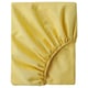 A yellow BRUKSVARA fitted sheet made from recycled polyester, designed to fit mattresses up to 16 cm thick.