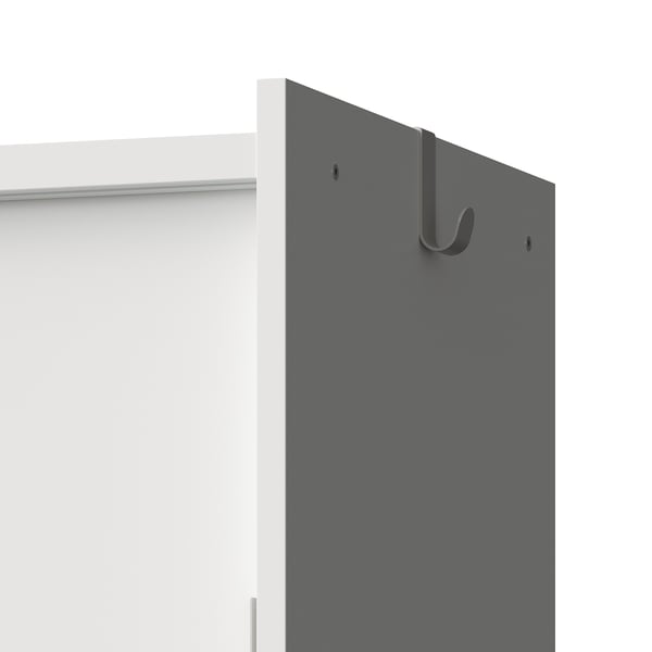 Black metal hook on gray wall-mounted storage unit, part of BRUKSVARA series, for hanging items.